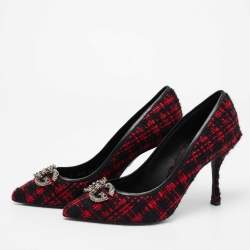Pre Owned Dolce & Gabbana Red/Black Tweed DG Amore Pumps Size 39