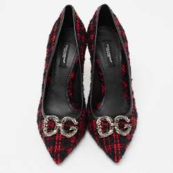 Pre Owned Dolce & Gabbana Red/Black Tweed DG Amore Pumps Size 39