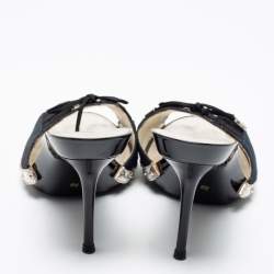 Pre Owned Dolce & Gabbana Navy Blue/Black Canvas Slide Sandals Size 39