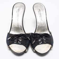 Pre Owned Dolce & Gabbana Navy Blue/Black Canvas Slide Sandals Size 39