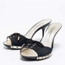 Pre Owned Dolce & Gabbana Navy Blue/Black Canvas Slide Sandals Size 39