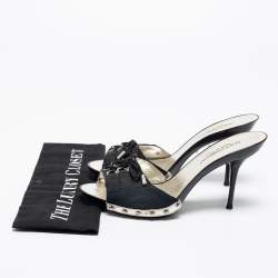 Pre Owned Dolce & Gabbana Navy Blue/Black Canvas Slide Sandals Size 39
