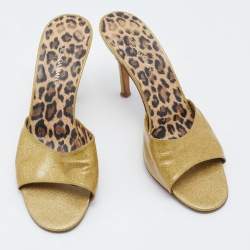 مملوكة مسبقًا Dolce & Gabbana Metallic Gold Glitter Leather Open Toe Slide Sandals Size 39.5