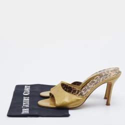 مملوكة مسبقًا Dolce & Gabbana Metallic Gold Glitter Leather Open Toe Slide Sandals Size 39.5