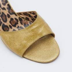 مملوكة مسبقًا Dolce & Gabbana Metallic Gold Glitter Leather Open Toe Slide Sandals Size 39.5