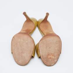 مملوكة مسبقًا Dolce & Gabbana Metallic Gold Glitter Leather Open Toe Slide Sandals Size 39.5