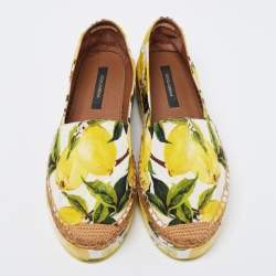 Pre Owned Dolce & Gabbana Tri-Color Lemon Print Fabric Platform Espadrilles Size 36
