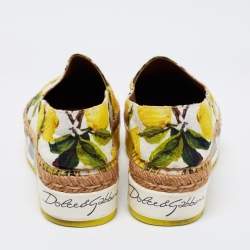 Pre Owned Dolce & Gabbana Tri-Color Lemon Print Fabric Platform Espadrilles Size 36