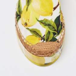 Pre Owned Dolce & Gabbana Tri-Color Lemon Print Fabric Platform Espadrilles Size 36