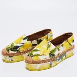 Pre Owned Dolce & Gabbana Tri-Color Lemon Print Fabric Platform Espadrilles Size 36