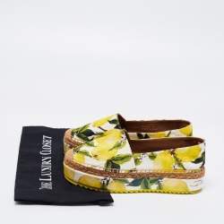 Pre Owned Dolce & Gabbana Tri-Color Lemon Print Fabric Platform Espadrilles Size 36