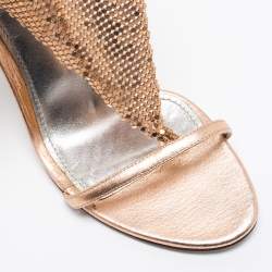 Pre Owned Dolce & Gabbana Metallic Rose Gold Leather Embellished Ankle Strap Sandals Size 39