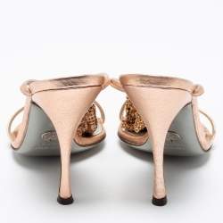 Pre Owned Dolce & Gabbana Metallic Rose Gold Leather Embellished Ankle Strap Sandals Size 39