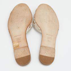 Pre Owned حذاء سلايد فلات دولتشي أند غابانا بيانكا مزخرف كريستال دانتيل و ساتان أحمر مقاس 37