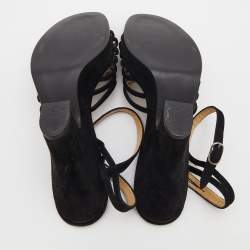 Dolce & Gabbana Black Suede Ankle Strap Wedge Sandals Size 38.5