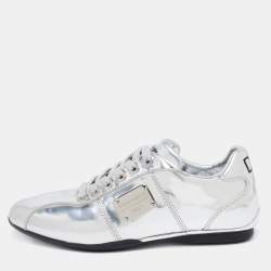 Pre Owned Dolce & Gabbana Silver Metallic Leather Limited Edition Sneakers Size 36.5
