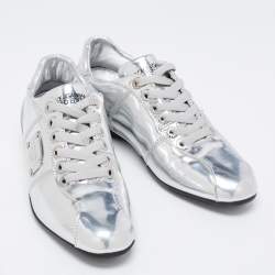 Pre Owned Dolce & Gabbana Silver Metallic Leather Limited Edition Sneakers Size 36.5