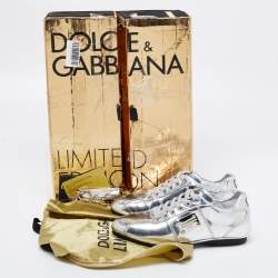 Pre Owned Dolce & Gabbana Silver Metallic Leather Limited Edition Sneakers Size 36.5