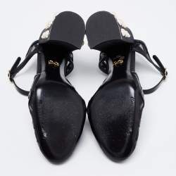 Pre Owned Dolce & Gabbana Black Patent Leather Pearl Embellished Heel Ankle Strap Sandals Size 38