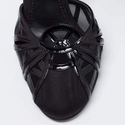 Pre Owned Dolce & Gabbana Black Patent Leather Pearl Embellished Heel Ankle Strap Sandals Size 38