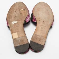 Pre Owned Dolce & Gabbana Pink Printed Canvas Crystal Embellished Bianca Flat Slides Size 38.5