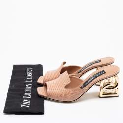 Pre Owned صندل سلايد دولتشي أند غابانا جلد نقشة السحلية بيج كعب DG مقاس 36