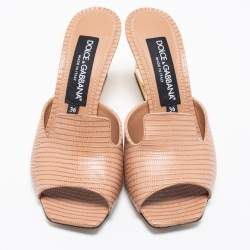 Pre Owned صندل سلايد دولتشي أند غا بانا جلد نقشة السحلية بيج كعب DG مقاس 36