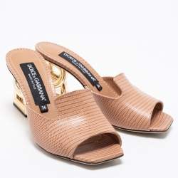 Pre Owned صندل سلايد دولتشي أند غابانا جلد نقشة السحلية بيج كعب DG مقاس 36