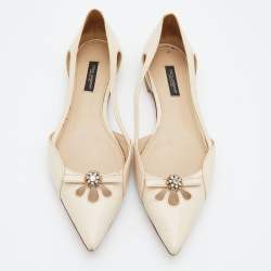 Pre Owned حذاء فلات بالرينا دولتشي أند غابانا قصات جلد كريمي مقدمة مدببة مقاس 38