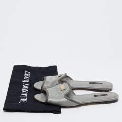 Pre Owned صندل سلايد فلات دولتشي أند غابانا صوفيا جلد نقشة السحلية أخضر/رصاصي مقاس 39