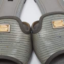 Pre Owned صندل سلايد فلات دولتشي أند غابانا صوفيا جلد نقشة السحلية أخضر/رصاصي مقاس 39