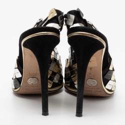 Dolce & Gabbana Black/Golden Ankle Strap Peep Toe Sandals Size 38.5