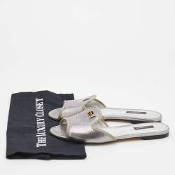 Pre Owned حذاء سلايد فلات دولتشي أند غابانا صوفيا جلد نقشة سحلية فضي مقاس 38