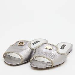 Pre Owned حذاء سلايد فلات دولتشي أند غابانا صوفيا جلد نقشة سحلية فضي مقاس 38