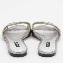 Pre Owned حذاء سلايد فلات دولتشي أند غابانا صوفيا جلد نقشة سحلية فضي مقاس 38