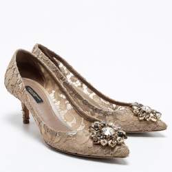 Pre Owned Dolce & Gabbana Beige Lace Bellucci Pointed Toe Pumps Size 36.5
