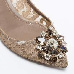 Pre Owned Dolce & Gabbana Beige Lace Bellucci Pointed Toe Pumps Size 36.5