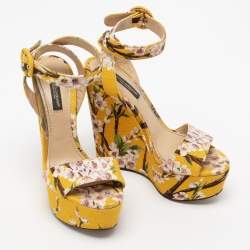 Pre Owned Dolce & Gabbana Yellow Fabric Floral Print Wedge Sandals Size 36