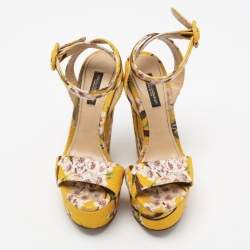 Pre Owned Dolce & Gabbana Yellow Fabric Floral Print Wedge Sandals Size 36