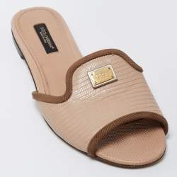 Pre Owned صندل سلايد صوفيا جلد نقشة السحلية بيج مقاس 35