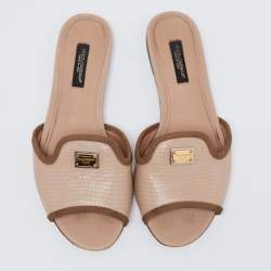 Pre Owned صندل سلايد صوفيا جلد نقشة السحلية بيج مقاس 35