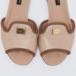 Pre Owned صندل سلايد صوفيا جلد نقشة السحلية بيج مقاس 35