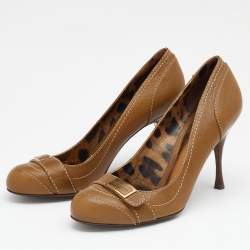 Pre Owned Dolce & Gabbana Olive Leather Round Toe Pumps Size 39