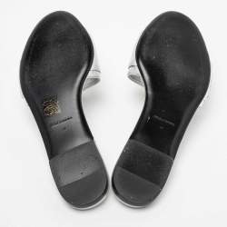 Pre Owned Dolce & Gabbana Silver Leather Jewelled Embellished Flat Slides Size 39