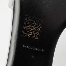 Pre Owned Dolce & Gabbana Silver Leather Jewelled Embellished Flat Slides Size 39