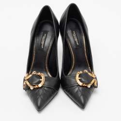 Pre Owned Dolce & Gabbana Black Quilted Leather Buckle Detail Pumps Size 35