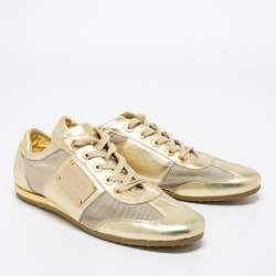 Pre Owned Dolce & Gabbana Metallic Gold Leather And Mesh Low Top Sneakers Size 41