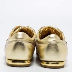 Pre Owned Dolce & Gabbana Metallic Gold Leather And Mesh Low Top Sneakers Size 41