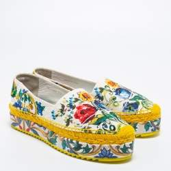 Pre Owned Dolce & Gabbana Multicolor Print Canvas Platform Espadrille Flats Size 40