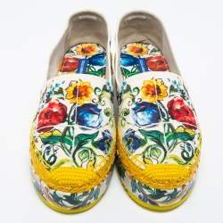 Pre Owned Dolce & Gabbana Multicolor Print Canvas Platform Espadrille Flats Size 40